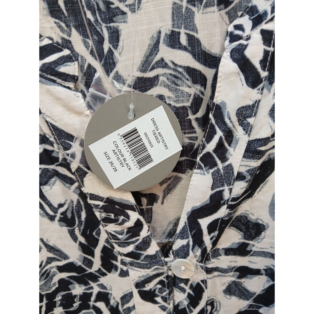 Zim Zoe Dress Womens Plus Black Geometric Pockets Flowy Midi House Dress 26/28 - Picture 10 of 10